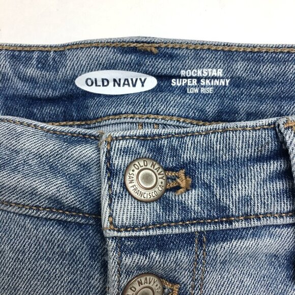 Old Navy Women's Jeans Rockstar Super Skinny Low Rise Button Fly Distressed 4 - Picture 3 of 8